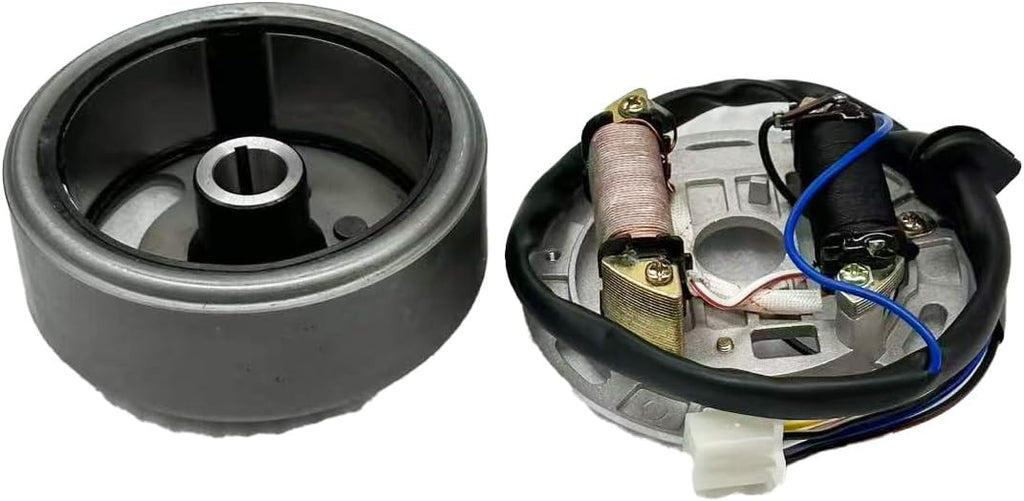 AX100 Magneto Motor Coil Ignition Magneto Stator Coil with Flywheel Rotor Kit with Plate for Suzuki 2 Stroke 100cc AX100