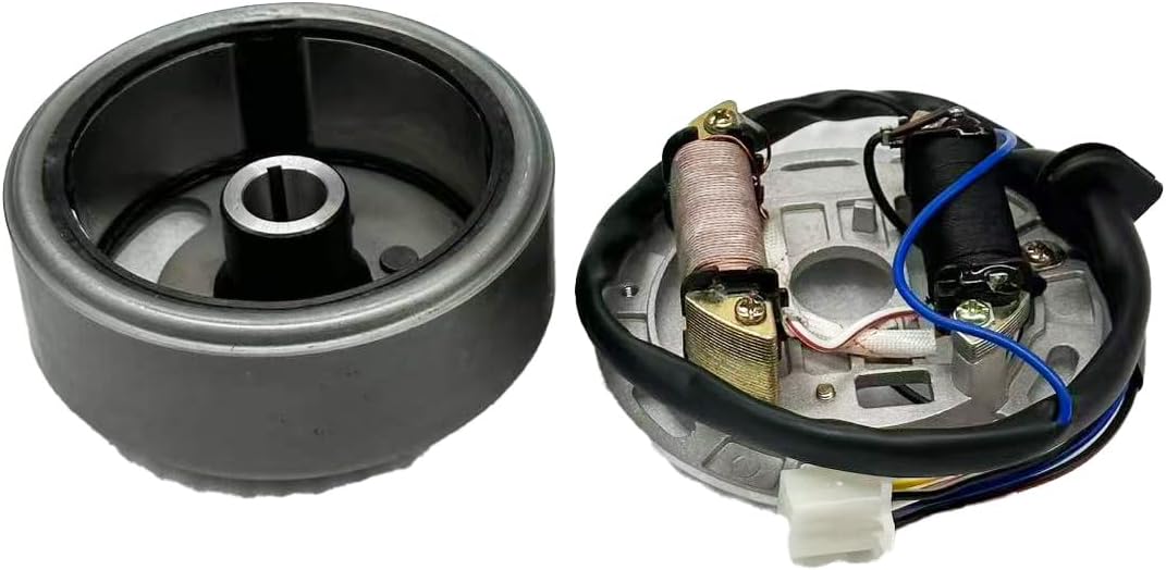 AX100 Magneto Motor Coil Ignition Magneto Stator Coil with Flywheel Rotor Kit with Plate for Suzuki 2 Stroke 100cc AX100