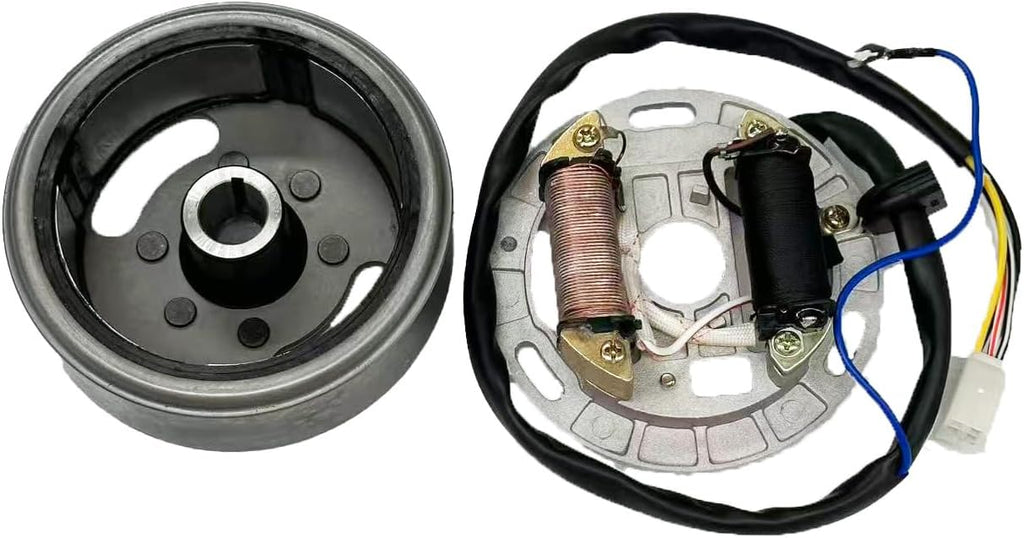AX100 Magneto Motor Coil Ignition Magneto Stator Coil with Flywheel Rotor Kit with Plate for Suzuki 2 Stroke 100cc AX100
