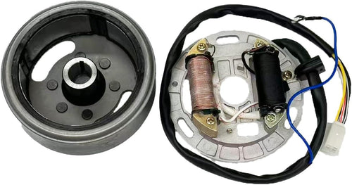 AX100 Magneto Motor Coil Ignition Magneto Stator Coil with Flywheel Rotor Kit with Plate for Suzuki 2 Stroke 100cc AX100