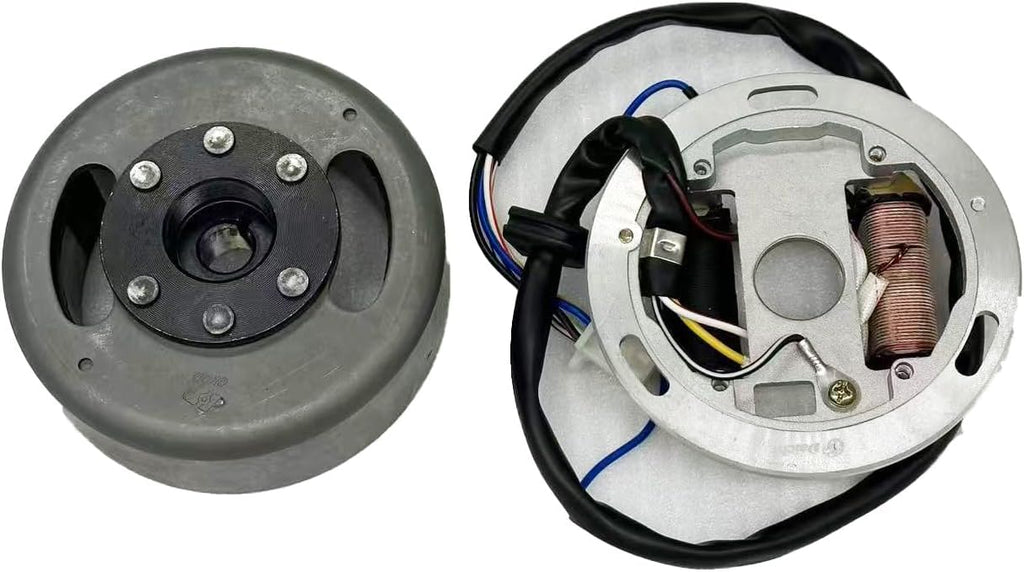 AX100 Magneto Motor Coil Ignition Magneto Stator Coil with Flywheel Rotor Kit with Plate for Suzuki 2 Stroke 100cc AX100