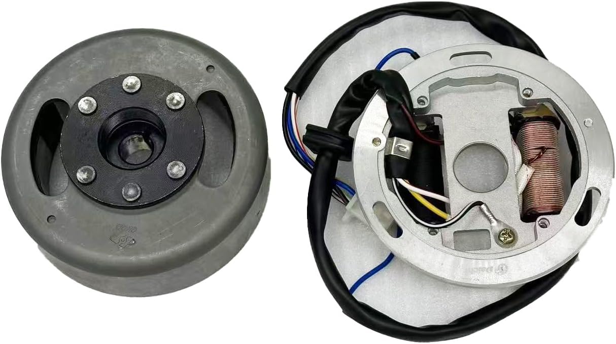 AX100 Magneto Motor Coil Ignition Magneto Stator Coil with Flywheel Rotor Kit with Plate for Suzuki 2 Stroke 100cc AX100