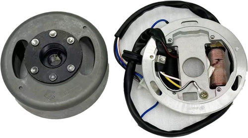 AX100 Magneto Motor Coil Ignition Magneto Stator Coil with Flywheel Rotor Kit with Plate for Suzuki 2 Stroke 100cc AX100