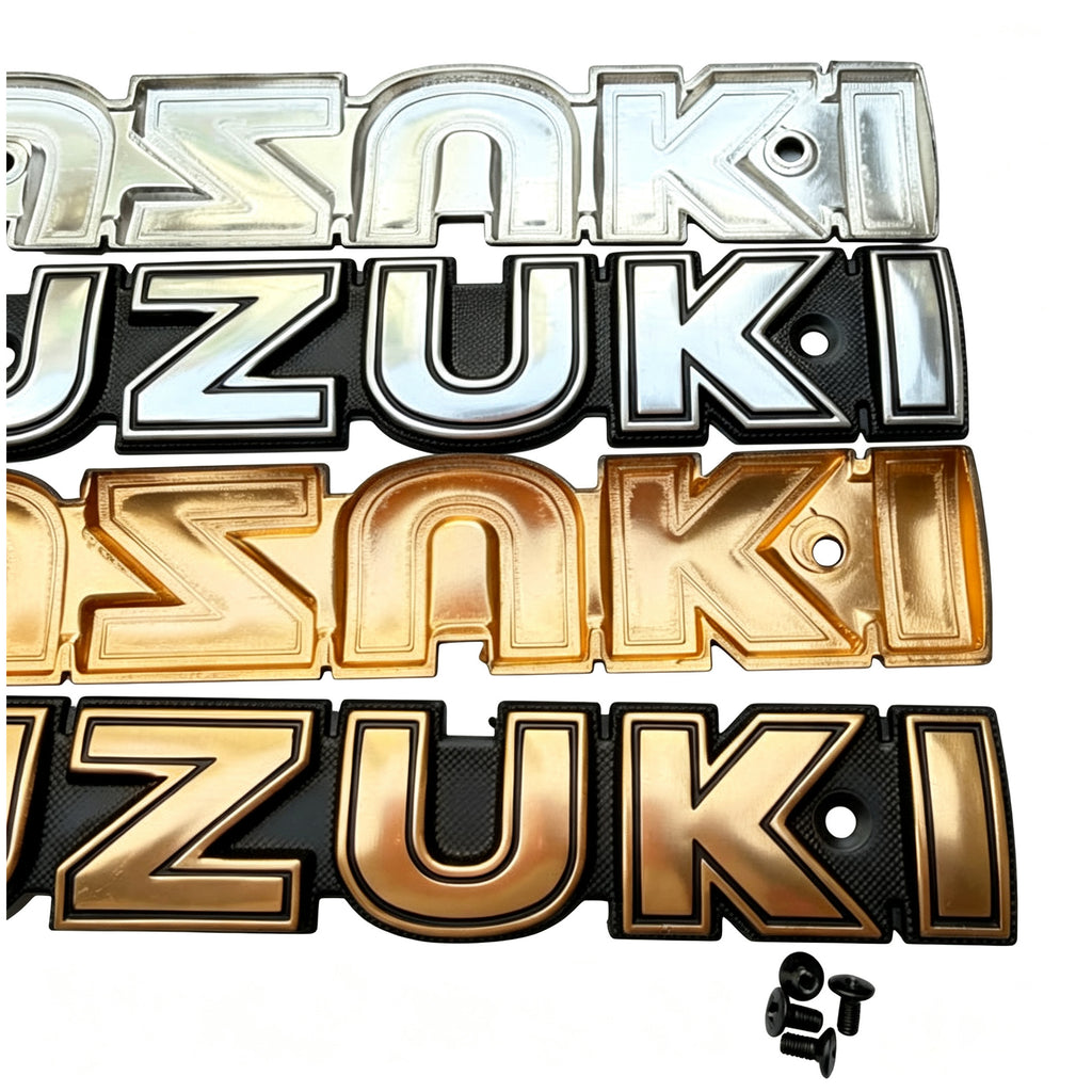 Aluminum fuel tank emblem with logo compatible with Suzuki AX100 motorcycle